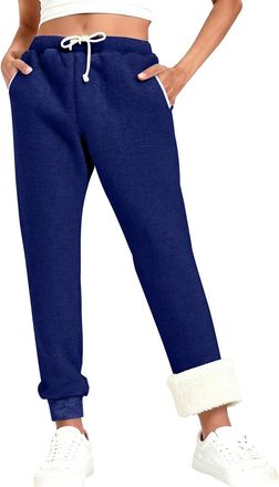 Generic Fleece Lined Joggers Womens Thermal Tracksuit Bottoms Ladies Jogging Trousers Thick Cargo Sweatpants Joggers Womens Softness Sweatpants Tracksuit Bott