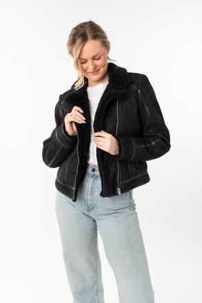 Mauritius Lederjacke MAURITIUS MWRila SF, Damen, Gr. XXL, schwarz, Fellimitat: 100% Polyester. Obermaterial: 100% Schafsleder. Futter: 100% Baumwolle. &Auml;rmelfutt