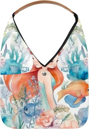 Generic Undersea Mermaid Reusable Lightweight Grocery Bags - Foldable Into Compact Pouch, Washable & Sturdy, Multipurpose for Shopping and Travel