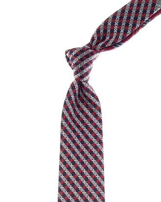 Canali Red & Blue Xo/Plaid Reversible Silk Tie