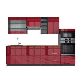 Vicco Mueble De Cocina Fame-line, Burdeos Brillo Intenso/antracita, 280 Cm, Et Roble