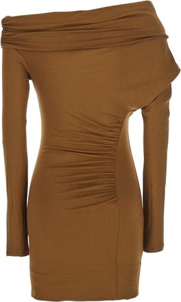 Andamane Womens Dress Beige Brown Fabric
