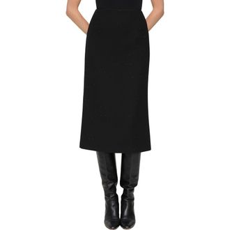 Lafayette 148 New York Crystal Embellished Wool & Silk Pencil Skirt in Black at Nordstrom, Size 16