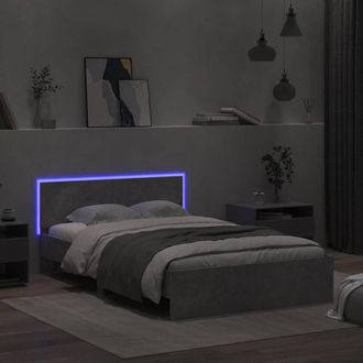 Berkfield Home Durable Bed Frame with Headboard & LED Concrete Grey 135x190 cm | Size: Double