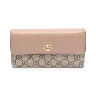 Gucci Beige Brown Pink Leather Pvc Long Wallet (Bi-Fold) (Pre-Owned)