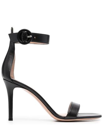 Gianvito Rossi Portofino 85mm leather sandals - women - Calf Leather/Calf Leather/Calf Leather - 38.5 - Black