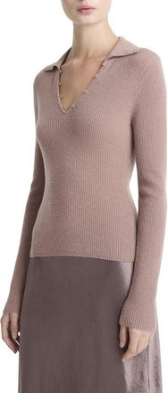 Vince Ribbed Button Loop Cashmere & Silk-Blend Polo Shirt
