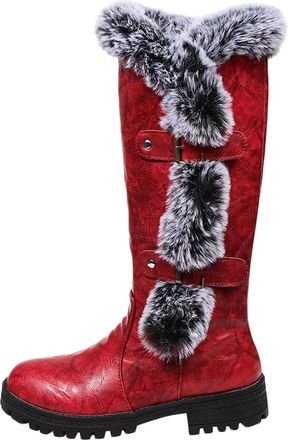 Generic Boots For Women Chunky Sole Round Toe PU Leather with Buckle Mid Calf Snow Boots Elegant Stylish Casual Shoes Comfortable Autumn Winter size 4.5