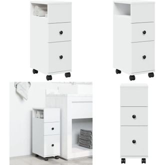 vidaXL Mobile da Bagno Stretto con Ruote Bianco in Truciolato - Mobile da bagno stretto - Mobile da bagno con ruote