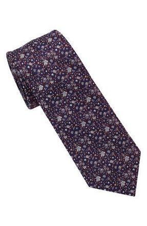 Ben Sherman Micro Floral Slim Tie in Burgundy/Blue at Nordstrom Rack