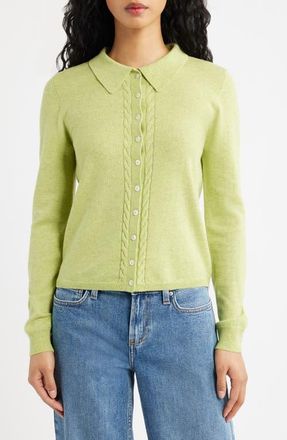Damson Madder Voula Cable Polo Cardigan in Lime at Nordstrom, Size 10 Us