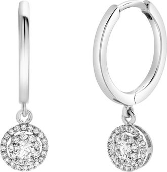 LuvMyJewelry Lilia Pave Round Diamond Drop Huggie Hoop Earrings in 14K Gold