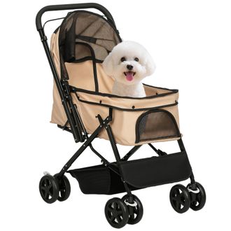 OEM Carrito Para Perros Con Mango Reversible Cesta De Almacenamiento Y Cuerda De Seguridad 76,5x52x95cm Marr&oacute;n