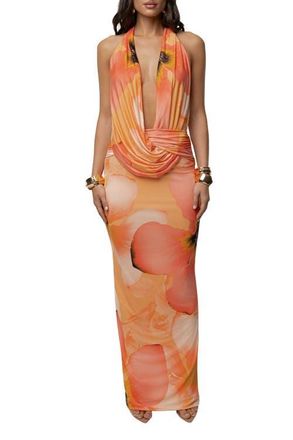 JLUXLABEL Dawn Draped Maxi Dress in Orange at Nordstrom, Size Medium