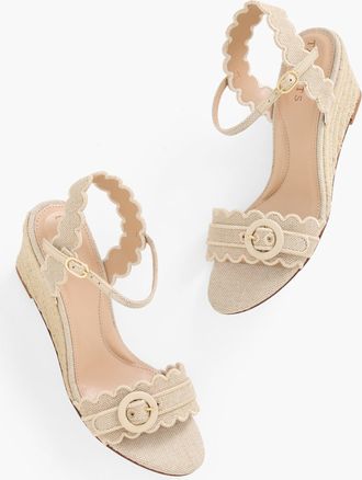 Talbots Royce Metallic Scalloped Wedge Sandals - Natural/Gold - 10 1/2 M Talbots