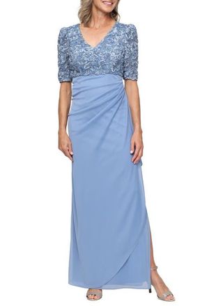 Alex Evenings Embellished Short Sleeve Empire Waist Gown in Sky Blue at Nordstrom, Size 12P
