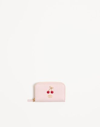 Valentino Garavani Mini Portafoglio Con Zip Cherryfic In Vitello Granato Donna ROSE QUARTZ UNI