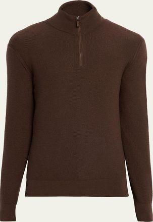Ermenegildo Zegna Mens Cashmere Waffle-Knit Quarter-Zip Sweater
