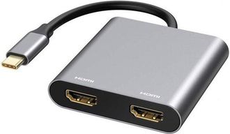 No Brand Adaptador Usb-c A Hdmi Dual 4k@60hz - Hub Usb-c Con 2 Puertos De Expansi&oacute;n Hdmi, Para Port&aacute;tiles/macbooks/galaxy S9/s9+ (solo Windows, Compatible Con 