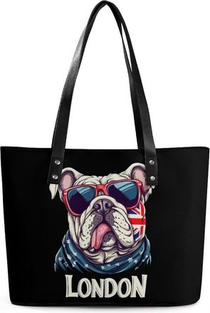 Generic I Love London English Bulldog Eyesglasses Tote Bags for Women Cute Shoulder Purses Handbags