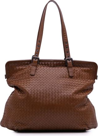 Bottega Veneta Pre-owned Womens Woven Leather Tote Adjustable Straps - Brown - One Size