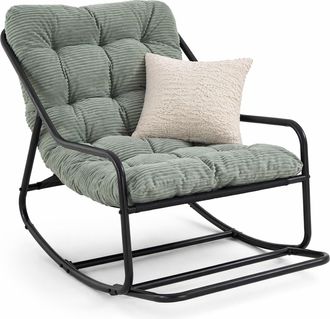 STILVORA Silla Mecedora De Jard&iacute;n Ajustable Con Coj&iacute;n Grueso Y Reposapi&eacute;s Estructura De Acero Verde Claro 75 &times; 116 &times; 82 Cm