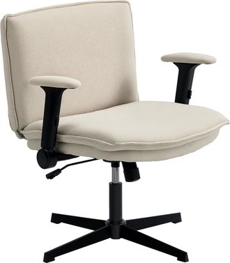 OEM Silla De Oficina Piernas Cruzadas Con Reposabrazos Abatible Asiento Ancho Sin Ruedas Altura Ajustable Giratoria Crema