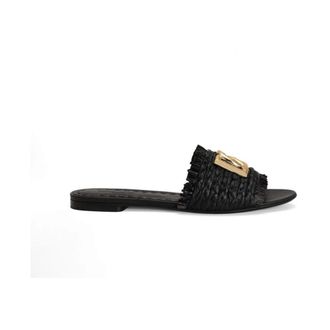 Dolce & Gabbana Sliders, female, Black, Size: 7 1/2 US Woven Raffia Flat Slides