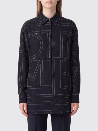 Toteme Relaxed Fit Cotton Shirt with Contrast Monogram and Dropped Shoulders