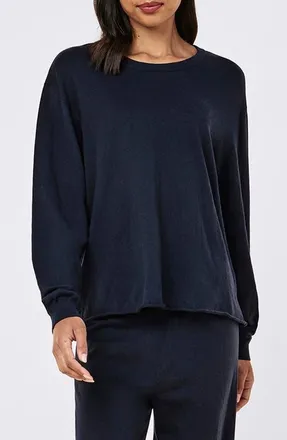 Papinelle Sleepwear Cotton & Cashmere Crewneck Sweater in Deep Navy at Nordstrom, Size Xx-Large