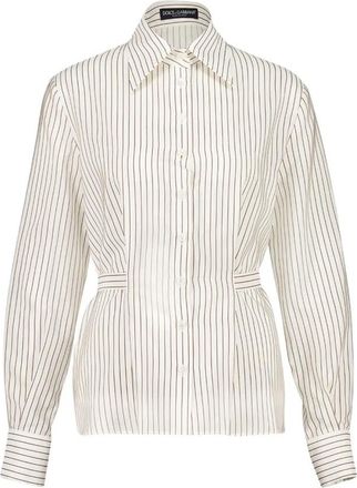 Dolce & Gabbana Pinstripe Zijde en Katoenen Overhemd - Dames - Overhemden - Wit - S - Katoen - Overhemden