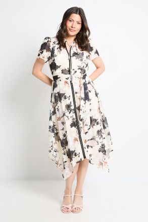 Wallis Womens Floral Tie Neck Midi Dress - White - Size 22 UK