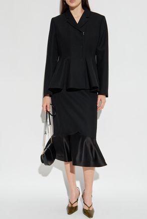 Fendi Wool Skirt With Satin Hem, Womens, Black