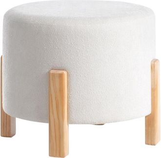 Beliani Beliani - Puf Redondo Tapizado Con Patas De Madera Escandinavo Blanco Crema Terry