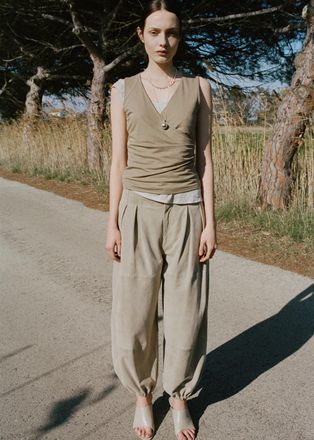 Mango Top incrociato increspato marrone medio - Donna - XXS - MANGO