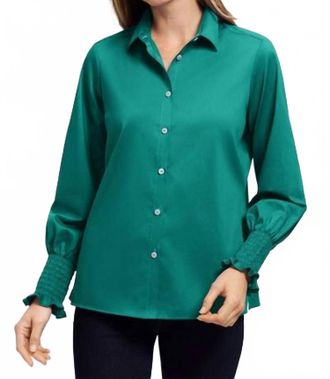 Foxcroft Avril Stretch Matte Sateen Long Sleeve Shirt In Emerald