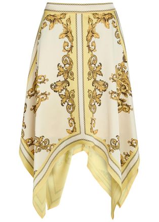 Alice & Olivia Davina Asymmetric Satin Midi Skirt - Yellow - 10 (UK14 / L)