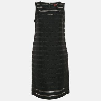 Max Mara Black Striped Cotton Blend Sleeveless Short Dress