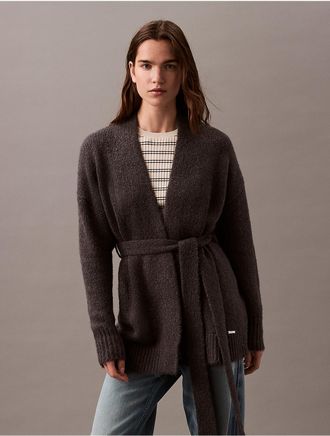 Calvin Klein Womens Brushed Wool Blend Cardigan - Grey - XS