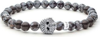 Lagos Mens Anthem Snowflake Obsidian Skull Stretch Bracelet in Sterling Silver at Nordstrom