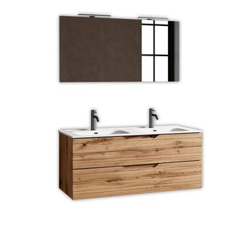 Aquadesign Composici&oacute;n ba&ntilde;o de doble lavabo 5 piezas en mdf roble con nudos