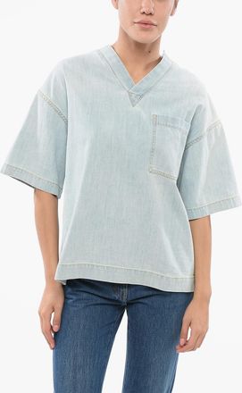 Bottega Veneta Blusa in Denim Lavaggio Chiaro con Taschino Bottega Veneta