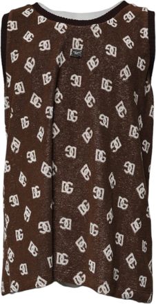 Dolce & Gabbana Mens Brown Logo Monogram Cotton Crew Neck T-Shirt Nylon