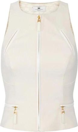Elisabetta Franchi Tops, Dames, Wit, XS, Leer, Top met Ritsdetails