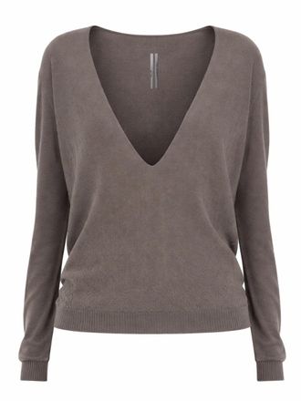 Rick Owens Muted Taupe Newwool Deep V-Neck Sweater
