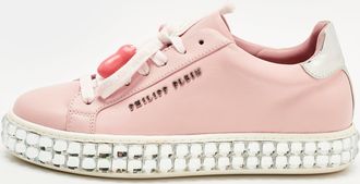 Philipp Plein Philipp Plein Pink/silver Leather And Patent Leather Crystal Platform Lace Up Sneakers