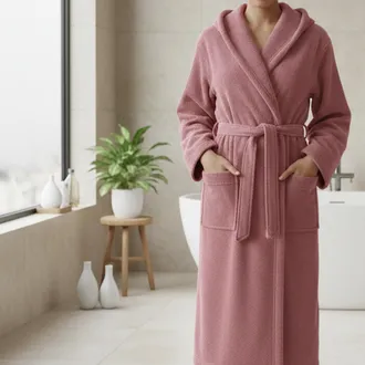 Dmora Bata De Ba&ntilde;o Satiza, 100% Algod&oacute;n Con Capucha, Talla Xl, Rosa
