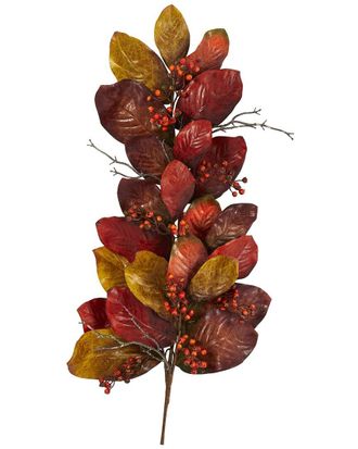 Nearly Natural 36In Autumn Magnolia Leaf With Berries Artificial Tear Drop