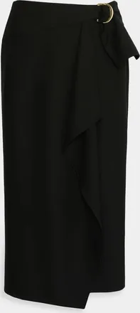 Max Mara Draped Stretch Wool Midi Skirt
