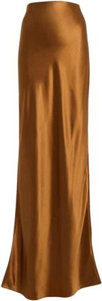 Saint Laurent Bronzen Zijden Slip Rok - Dames - Maxi Rokken - Bruin - L - Leer - Rokken